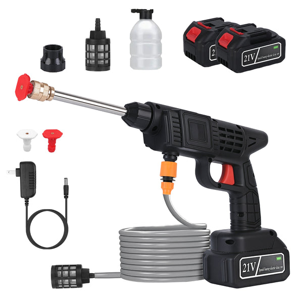 1 Set Cordless Pressure Washer – Portable Electric High-Pressure Water Sprayer (400 PSI) Car Washer Cleaner with Nozzle, Foam Bottle, Filter, 1200mAh 21V Battery & Charger
